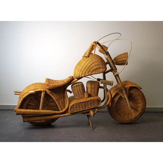 Image 1 of Vintage Harley Davidson motorfiets in rotan van Tom Dixon, 1990