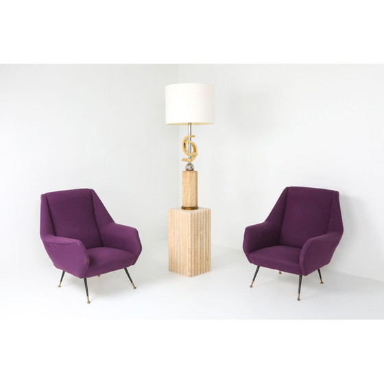 Image 1 of Paar vintage fauteuils met paarse bekleding, Italië 1950