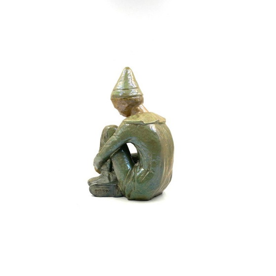 Image 1 of Vintage groen keramiek beeldje van een zittende jongen door Giordano Tronconi, Italië 1950