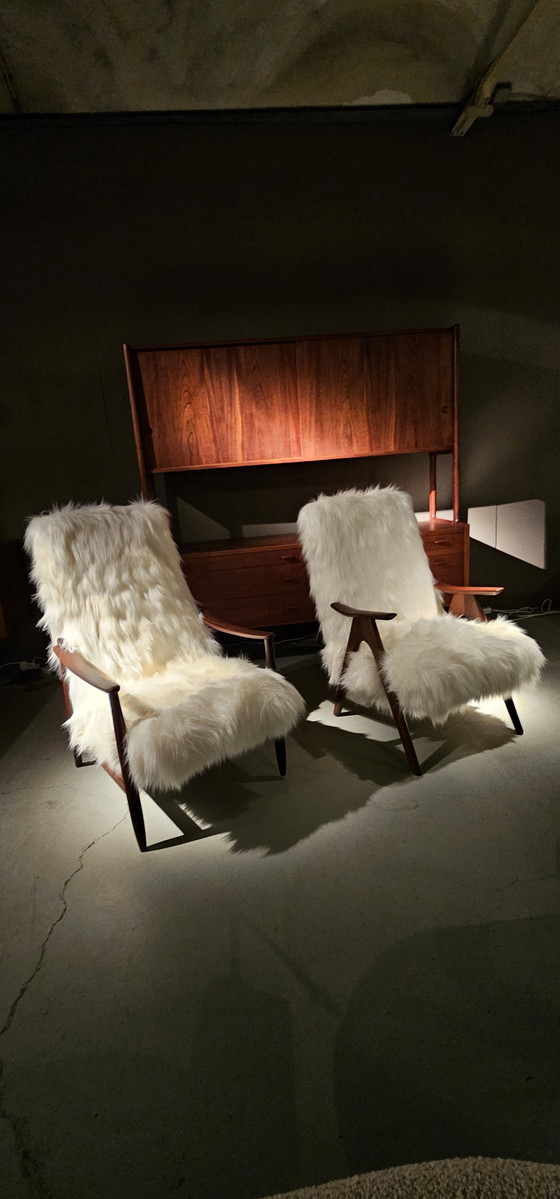 Image 1 of Vintage Teak 60'S Faux Fur Fauteuil