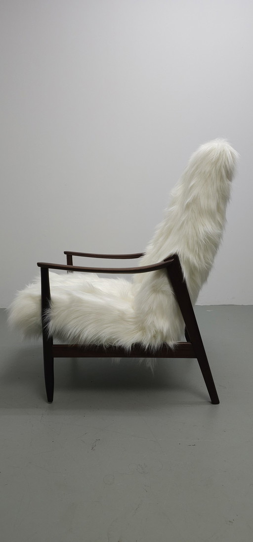 Vintage Teak 60'S Faux Fur Fauteuil