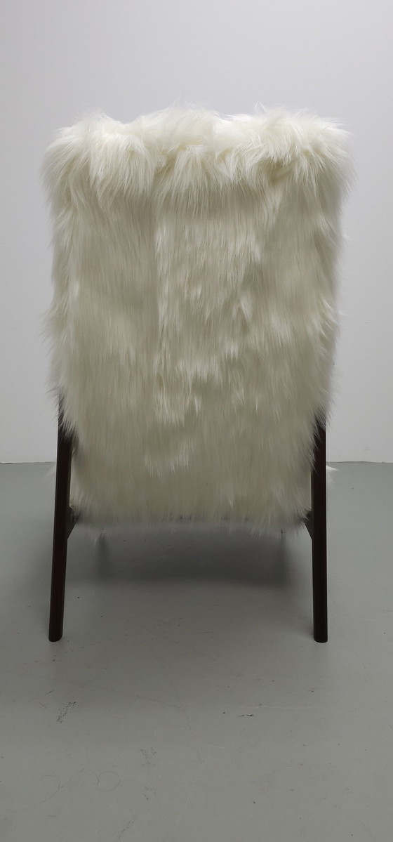 Image 1 of Vintage Teak 60'S Faux Fur Fauteuil