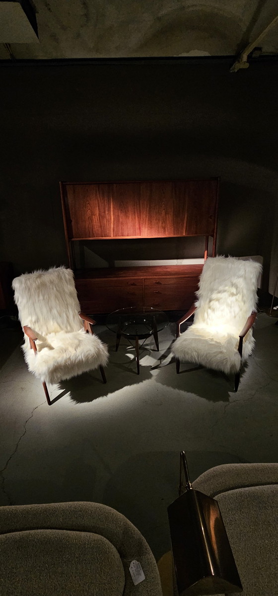 Image 1 of Vintage Teak 60'S Faux Fur Fauteuil