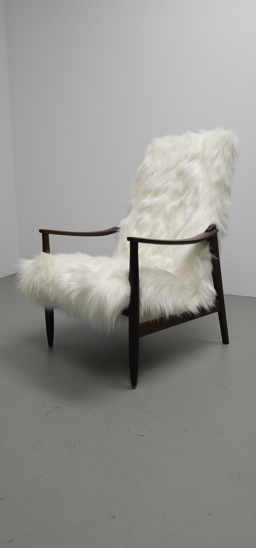 Vintage Teak 60'S Faux Fur Fauteuil