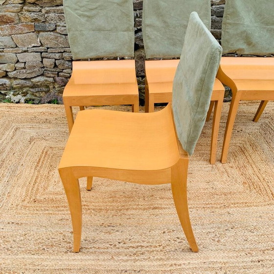 Image 1 of Set van 4 vintage "Finn" houten stoelen voor Ligne Roset, Frankrijk 1990