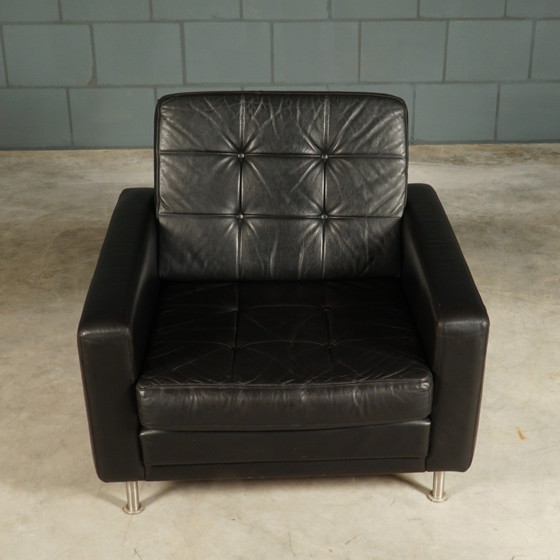 Image 1 of Vintage Lederen Fauteuil – Zwart – Jaren 70