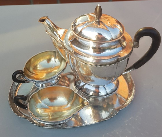 Image 1 of 4X 800 zilveren theeservies met dienblad