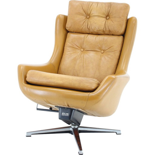 Vintage Peem leren verstelbare fauteuil, Finland 1970