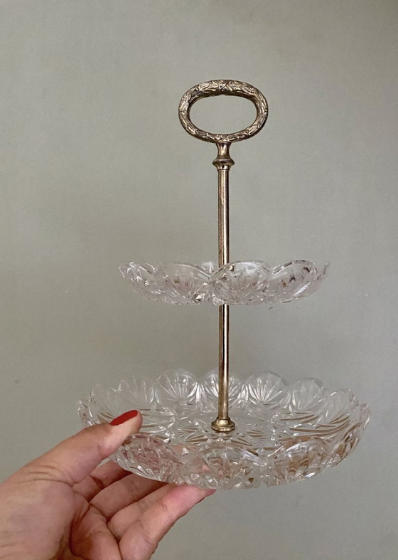 Image 1 of Vintage glazen en zilveren metalen servies