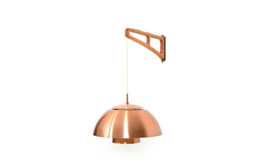 Deense eiken en koperen wandlamp, 1960