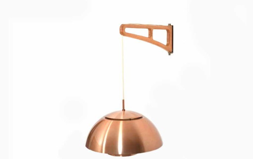 Deense eiken en koperen wandlamp, 1960