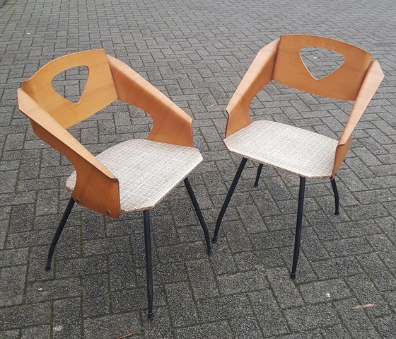 Image 1 of 2X Triplex Eetkamerstoelen Door Carlo Ratti Voor Industrieel Legni Curva, 1950S