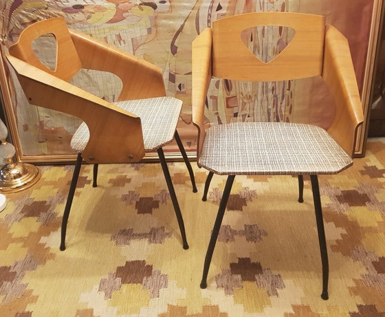 Image 1 of 2X Triplex Eetkamerstoelen Door Carlo Ratti Voor Industrieel Legni Curva, 1950S