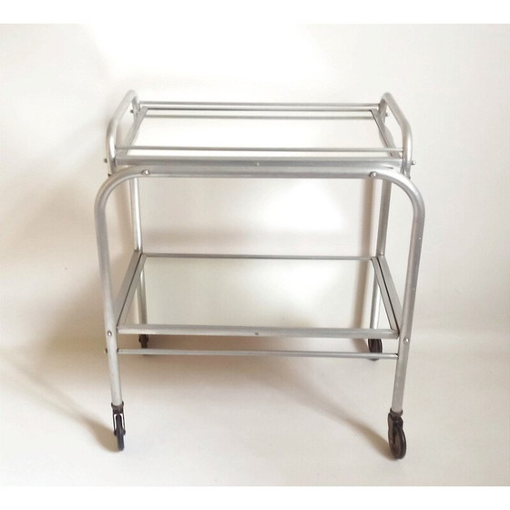 Image 1 of Vintage dienblad "Trolley" van aluminium en glas, 1930