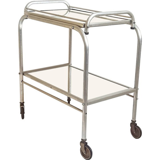 Image 1 of Vintage dienblad "Trolley" van aluminium en glas, 1930