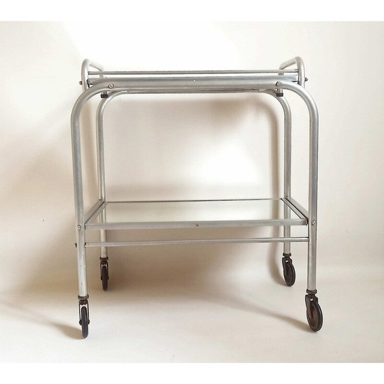 Image 1 of Vintage dienblad "Trolley" van aluminium en glas, 1930