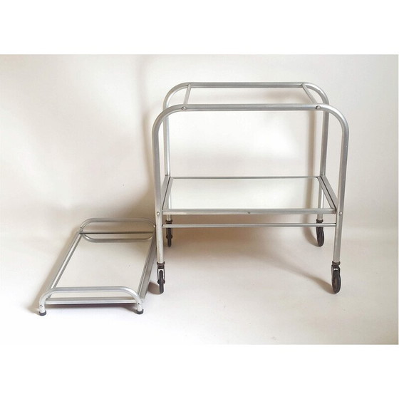 Image 1 of Vintage dienblad "Trolley" van aluminium en glas, 1930