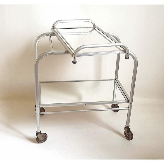 Image 1 of Vintage dienblad "Trolley" van aluminium en glas, 1930