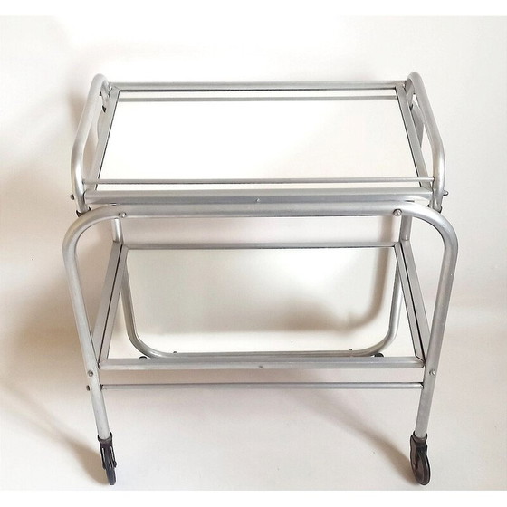 Image 1 of Vintage dienblad "Trolley" van aluminium en glas, 1930