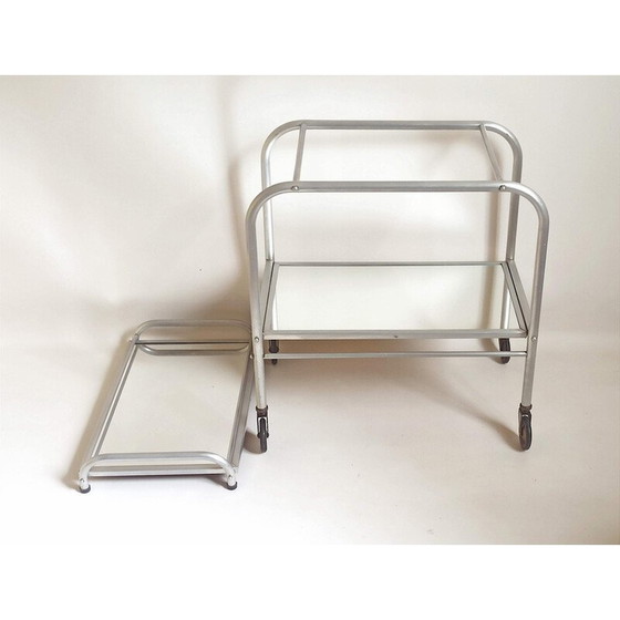 Image 1 of Vintage dienblad "Trolley" van aluminium en glas, 1930