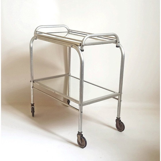 Image 1 of Vintage dienblad "Trolley" van aluminium en glas, 1930