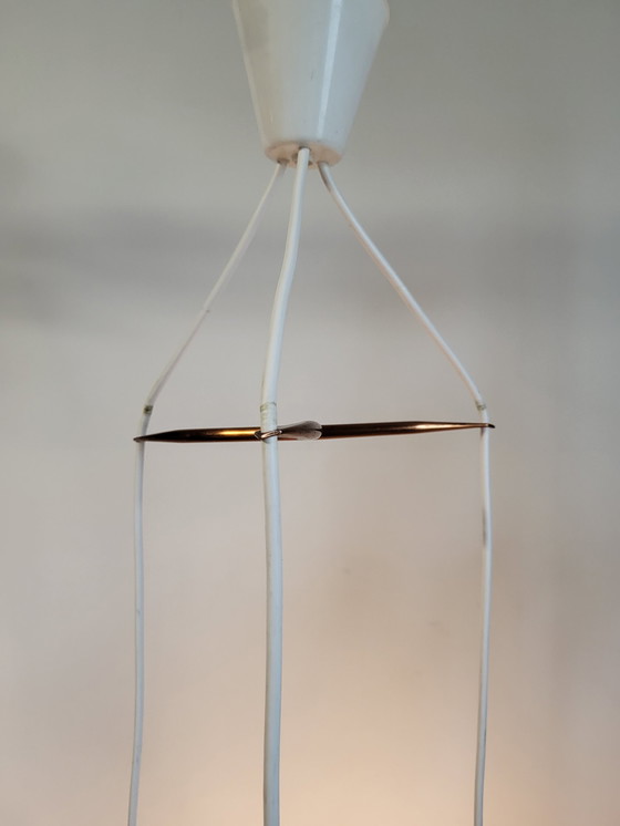 Image 1 of Scandinavische vintage hanglamp, 3 lichtpunten, plexiglas en koper, vermoedelijk Deens