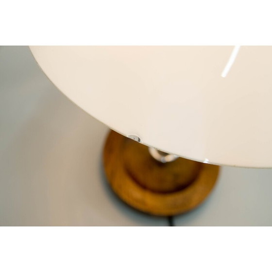 Image 1 of Art Deco vintage houten en glazen tafellamp, jaren 1930