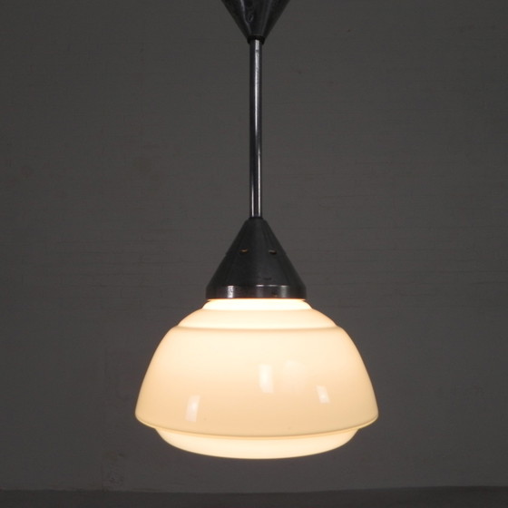 Image 1 of Art Deco hanglamp met geribbelde glazen kap, jaren 30