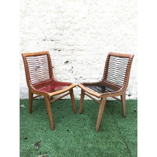 Set van 2 vintage stoelen in scoubidou van Louis Sognot, jaren 1950