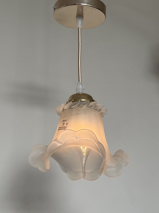 Image 1 of 1 Mini Kroonluchter Hanglamp Vintage Geblazen Glas ! 