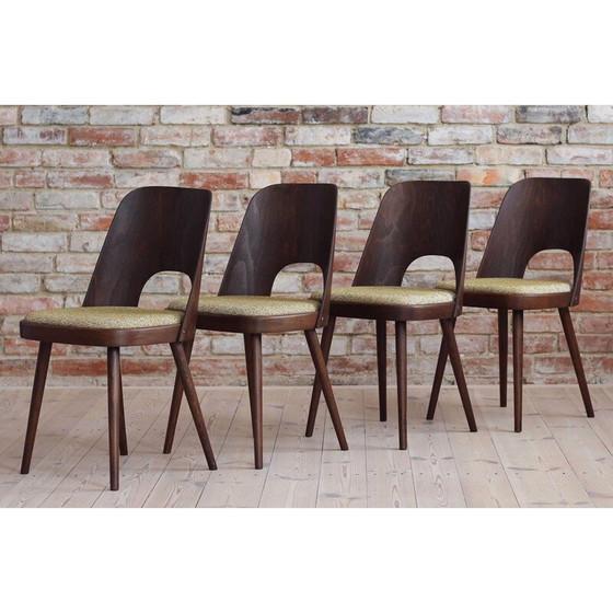 Image 1 of Set van 4 vintage stoelen opnieuw bekleed met stof door Oswald Haerdtl voor Mr. Josef Hoffmann, Oostenrijk 1950