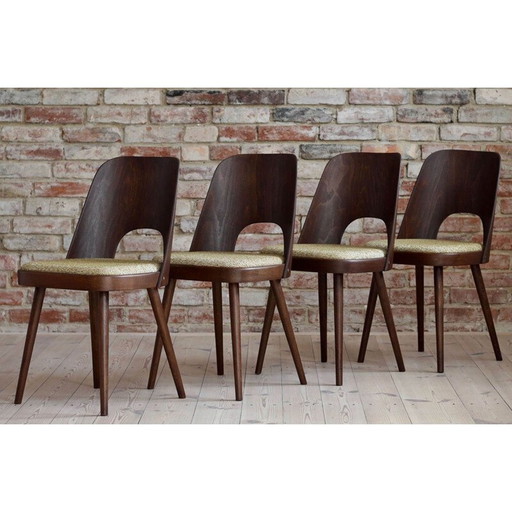 Set van 4 vintage stoelen opnieuw bekleed met stof door Oswald Haerdtl voor Mr. Josef Hoffmann, Oostenrijk 1950