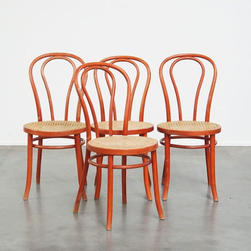 4 X Rode Vintage Thonet Design Bistrostoel