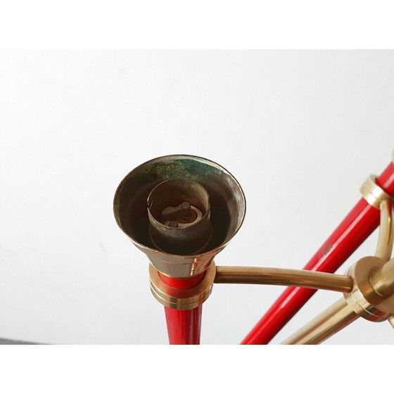 Image 1 of Vintage kroonluchter van messing en metaal, Frankrijk 1950