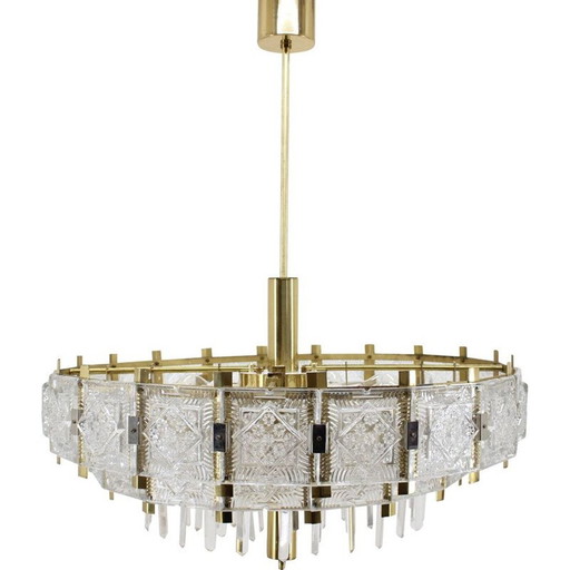 Paar vintage kroonluchters van glas en messing van KamenickMd 'enov, Tsjecho-Slowakije 1960