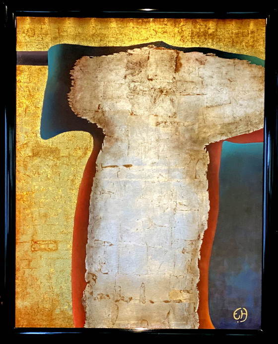 Image 1 of Frans van Hienen, Gouden kimono, abstracte gemengde techniek, 1991