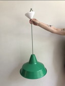 2x Vintage emaille groene lampen met groen snoer