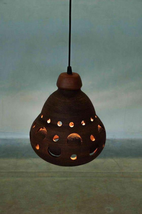 Image 1 of Japandi keramische hanglamp jaren 60/70, boho vintage lamp