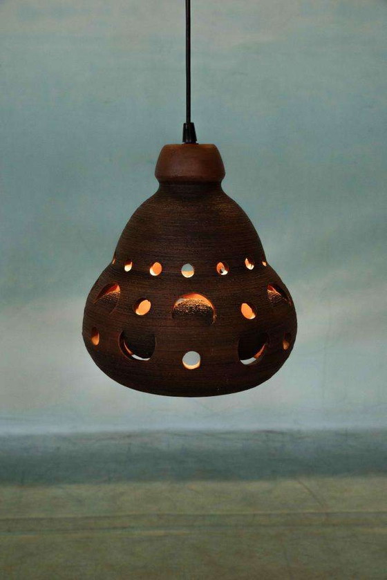 Image 1 of Japandi keramische hanglamp jaren 60/70, boho vintage lamp