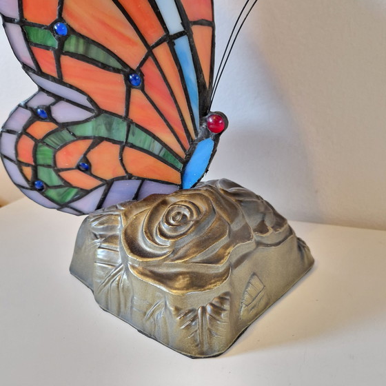 Image 1 of Vintage Lamp Glas In Lood Vlinder