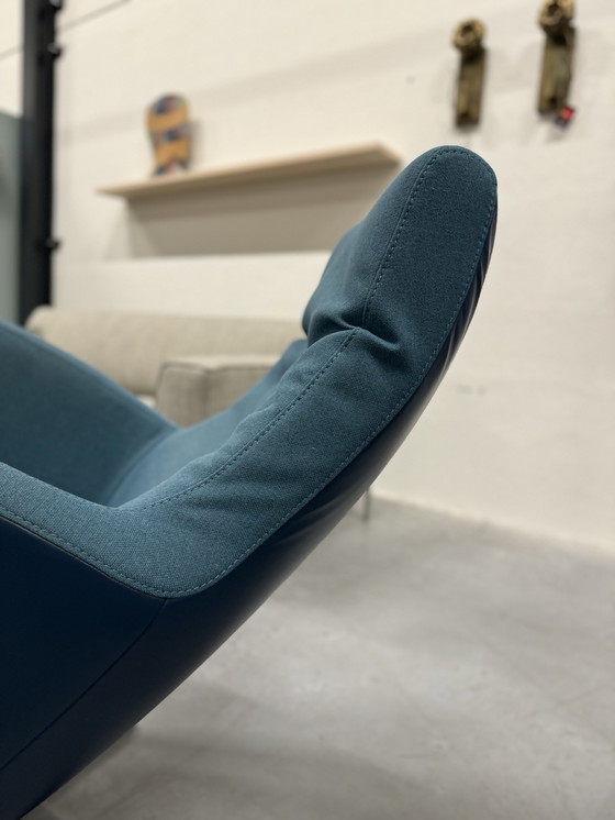 Image 1 of Prominent Relaxfauteuil Met Poef Blauw Stof Leer 