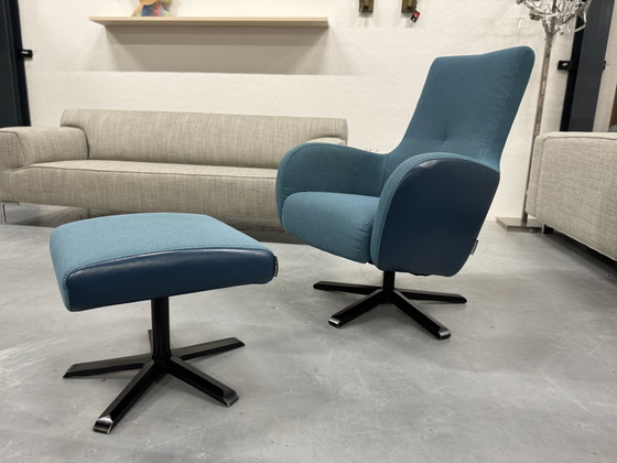 Image 1 of Prominent Relaxfauteuil Met Poef Blauw Stof Leer 