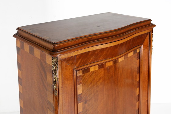 Image 1 of Antiek houten kabinet met inlegwerk en bronzen decoraties, 1860