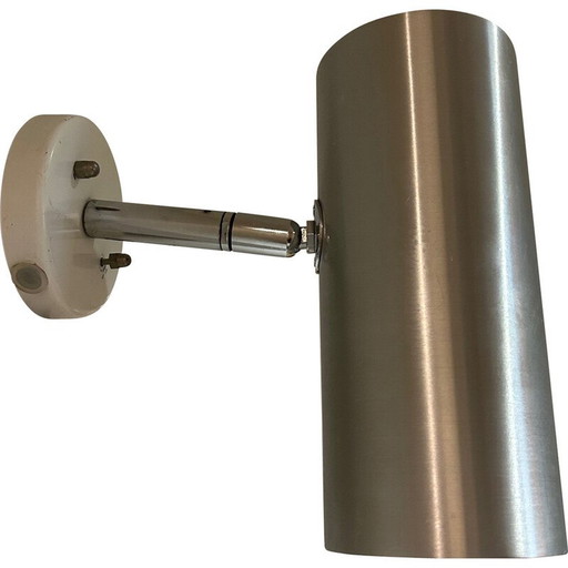 Vintage verstelbare wandlamp van geborsteld metaal voor Raak, 1970