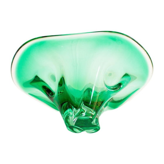 Image 1 of Vintage fruitschaal in smaragdgroen en Murano glas, 1970