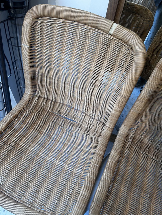 Image 1 of Set Of 4 Vintage Wicker Dining Chairs By Cidue opknapper