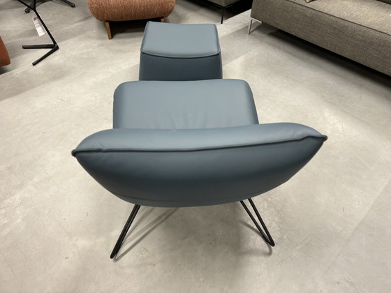 Image 1 of Rolf Benz 394 Fauteuil met poef blauw leer