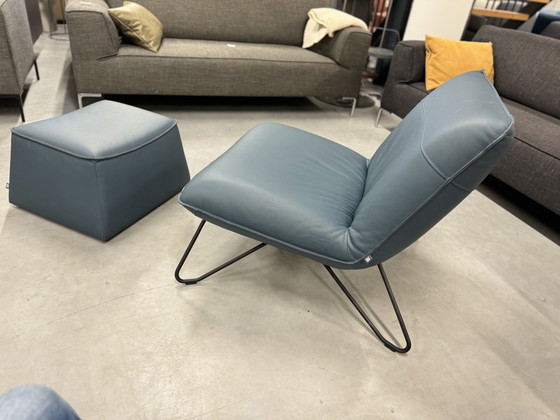 Image 1 of Rolf Benz 394 Fauteuil met poef blauw leer