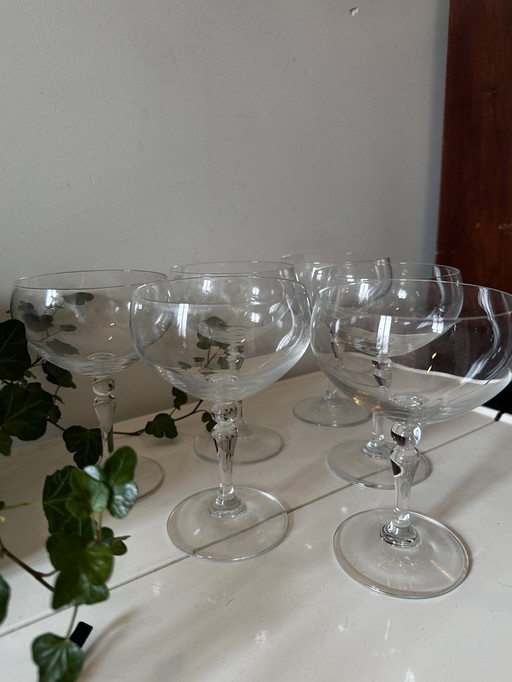 Set Van 6 Kristallen Coupe Champagne Glazen 