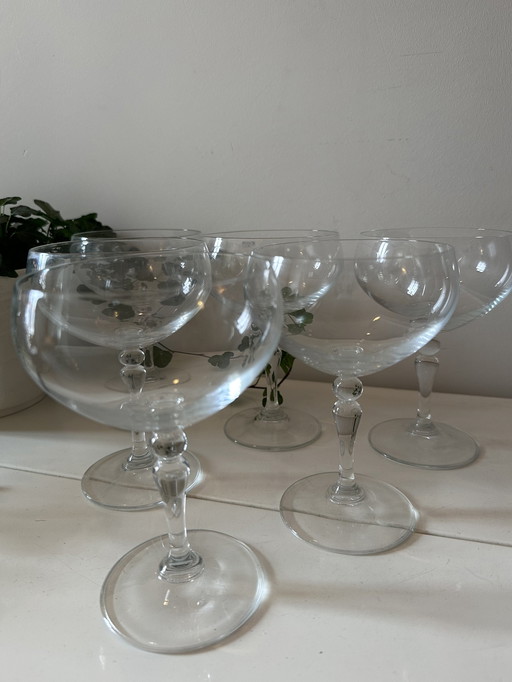 Set Van 6 Kristallen Coupe Champagne Glazen 